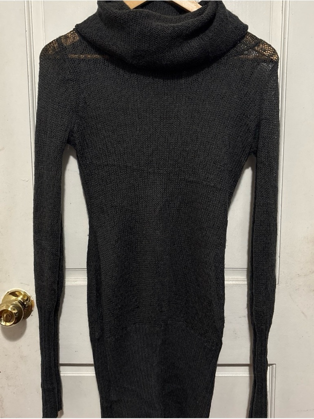 Joyce Leslie Black Cowl Neck Lace-Shoulder Sweater